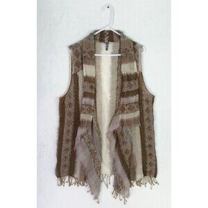 Women's Anu by Natural Boho Embroidered Artsy Drape Vest Top Size XL/L Wool